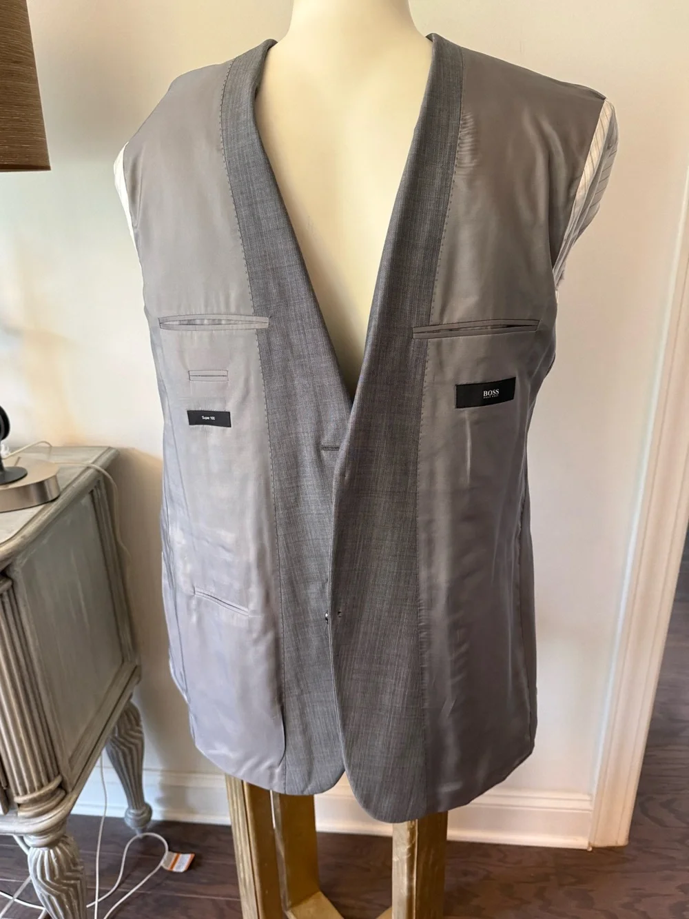 BOSS HUGO BOSS GREY Super 100 Wool Suit Size 44 LONG